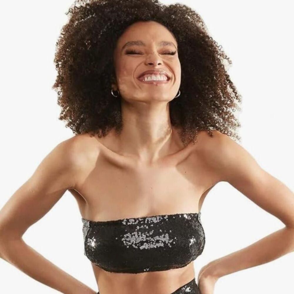 Staud black Sequin Bandeau Top